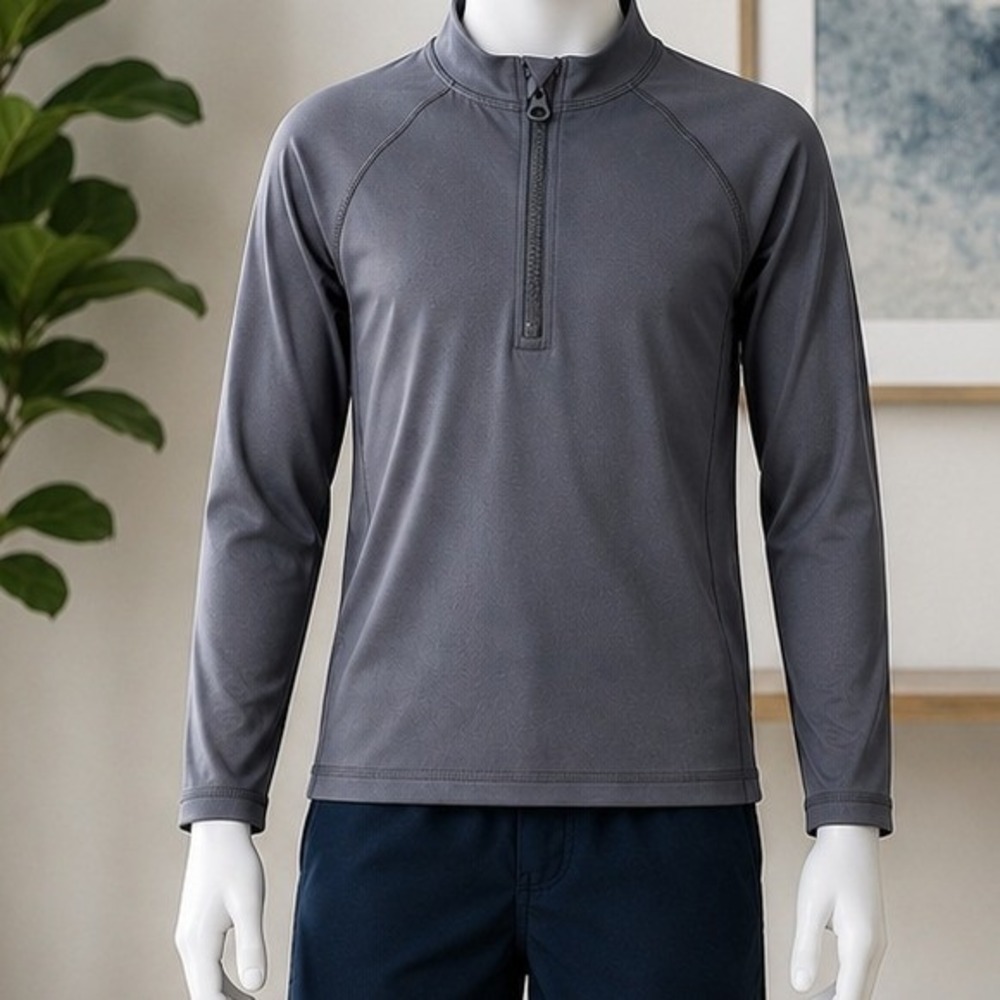 Ocean Gear Boys Swim Top Rash Guard Long Sleeve Quarter Zip Gray Size 8